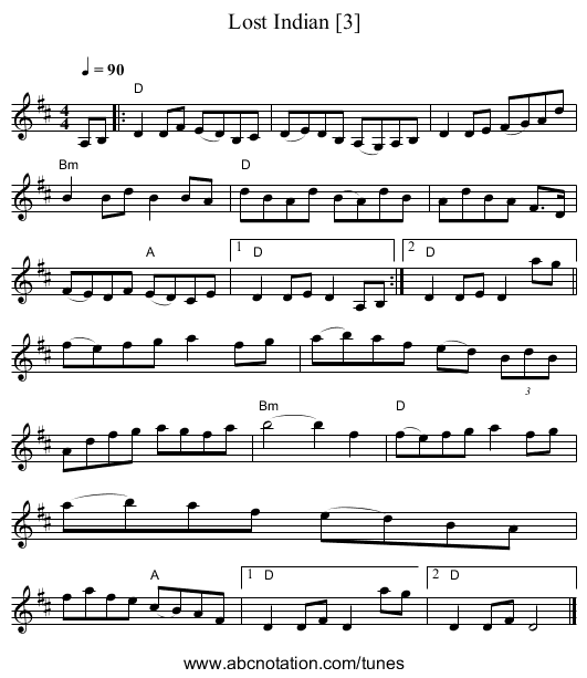 Lost Indian [3] - staff notation