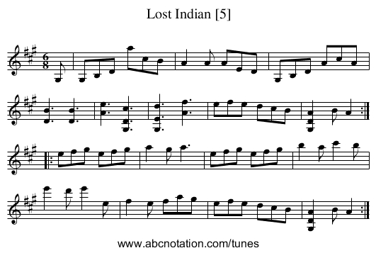 Lost Indian [5] - staff notation