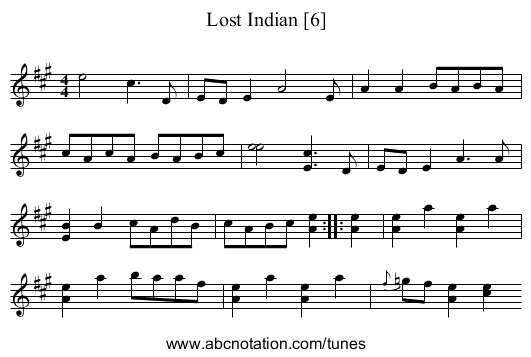 Lost Indian [6] - staff notation