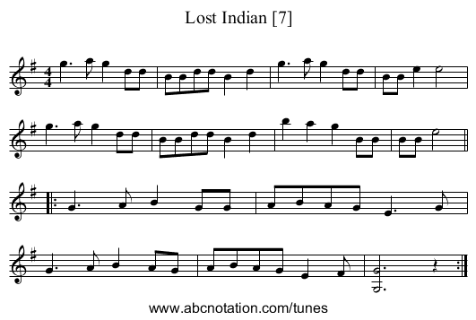 Lost Indian [7] - staff notation