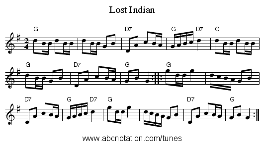 Lost Indian - staff notation