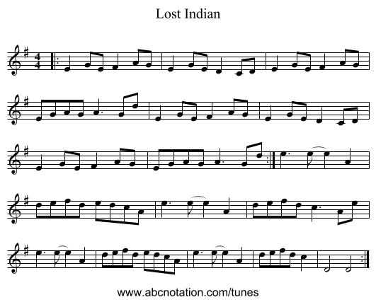 Lost Indian - staff notation