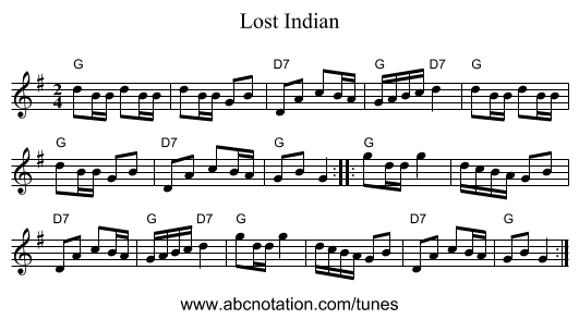 Lost Indian - staff notation