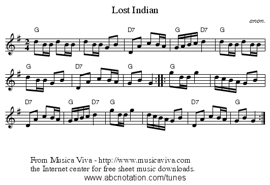 Lost Indian - staff notation