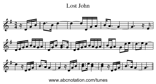 Lost John - staff notation