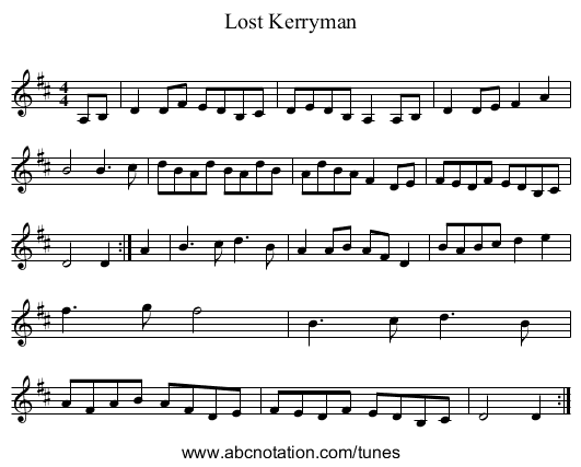 Lost Kerryman - staff notation