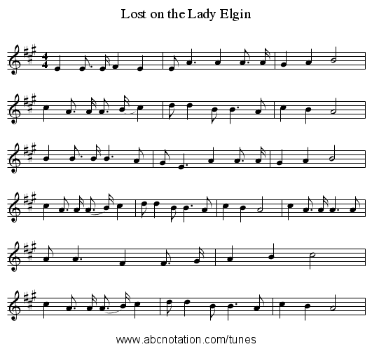 Lost on the Lady Elgin - staff notation