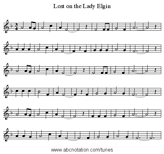 Lost on the Lady Elgin - staff notation