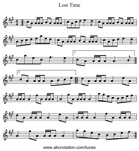 Lost Time - staff notation