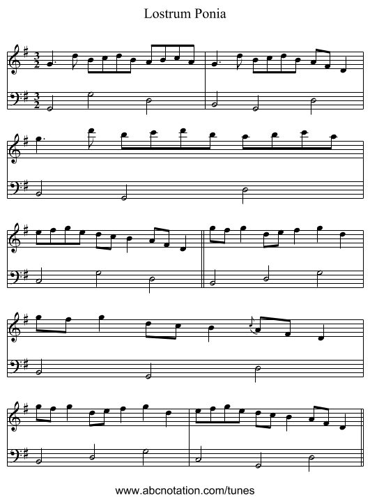 Lostrum Ponia - staff notation