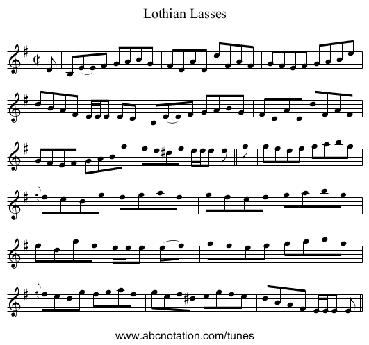 Lothian Lasses - staff notation
