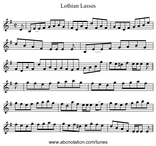 Lothian Lasses - staff notation