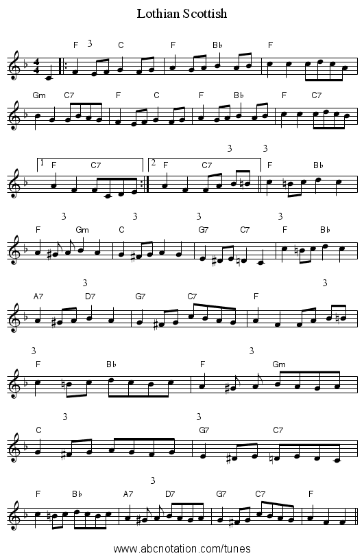 Lothian Scottish - staff notation
