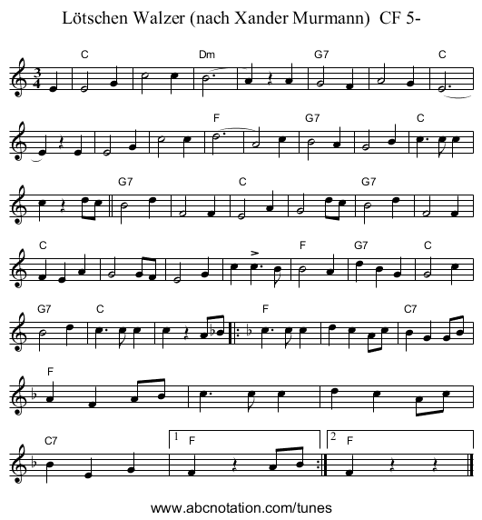 L&ouml;tschen Walzer (nach Xander Murmann)  CF 5- - staff notation