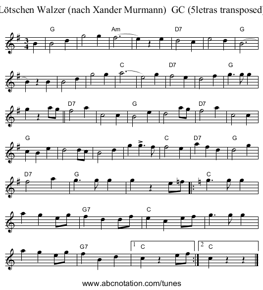 L&ouml;tschen Walzer (nach Xander Murmann)  GC (5letras transposed) - staff notation