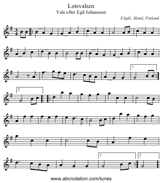Lotsvalsen - staff notation