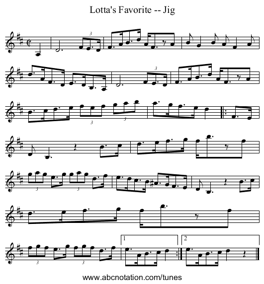 Lotta's Favorite -- Jig - staff notation