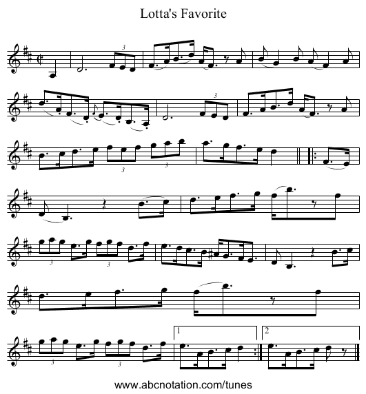 Lotta's Favorite - staff notation