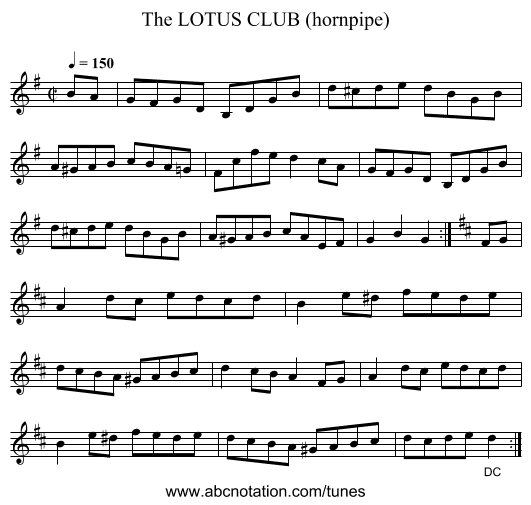 LOTUS CLUB (hornpipe), The - staff notation