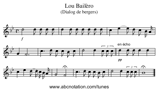 Lou Bailèro - staff notation