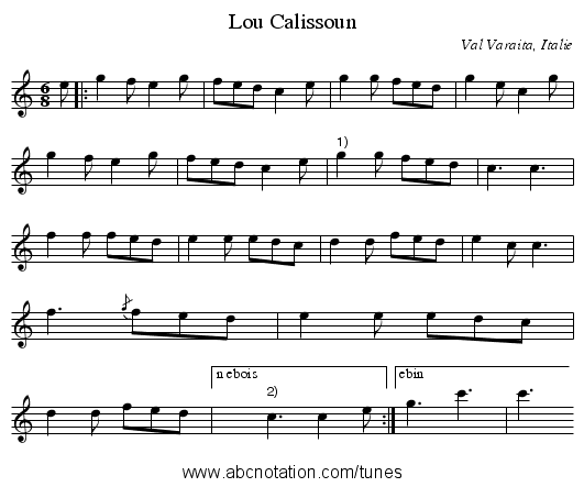 Lou Calissoun - staff notation