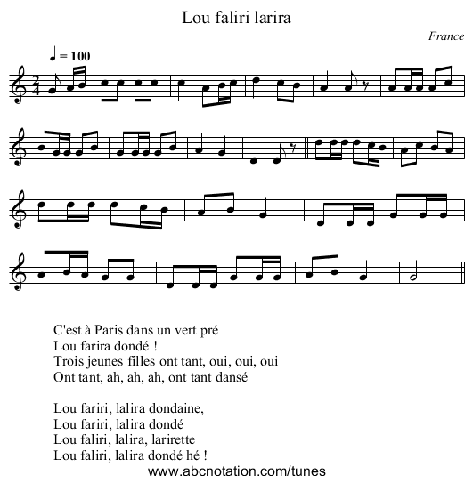 Lou faliri larira - staff notation