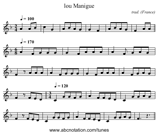 lou Manigue - staff notation