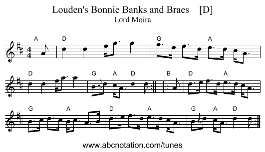 Louden's Bonnie Banks and Braes    [D] - staff notation
