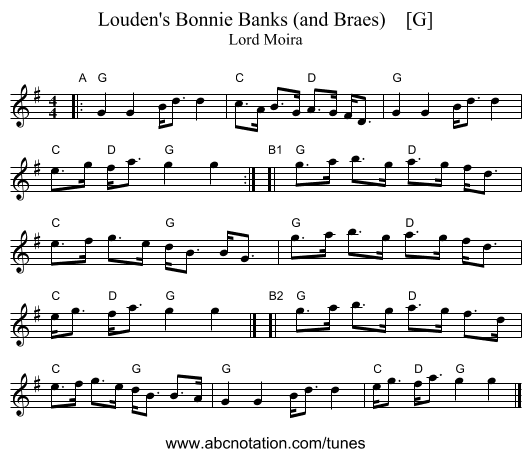 Louden's Bonnie Banks (and Braes)    [G] - staff notation
