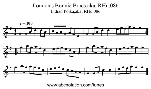 Loudon's Bonnie Braes,aka. RHu.086 - staff notation