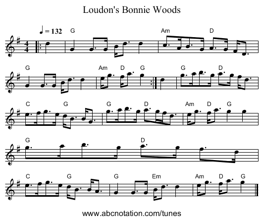 Loudon's Bonnie Woods - staff notation
