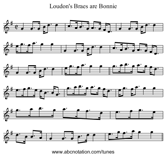 Loudon's Braes are Bonnie - staff notation