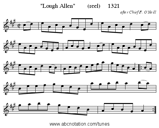 Lough Allen        (reel)     1321 - staff notation