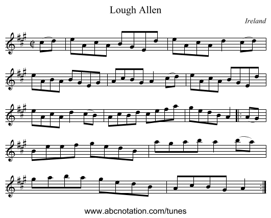 Lough Allen - staff notation