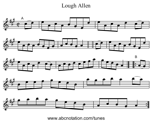 Lough Allen - staff notation