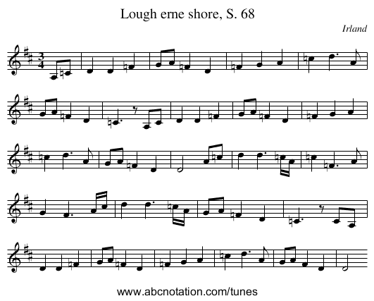 Lough erne shore, S. 68 - staff notation