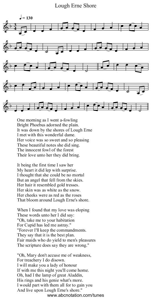 Lough Erne Shore - staff notation