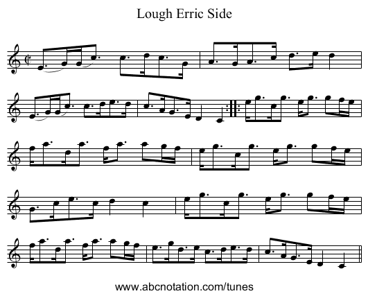 Lough Erric Side - staff notation