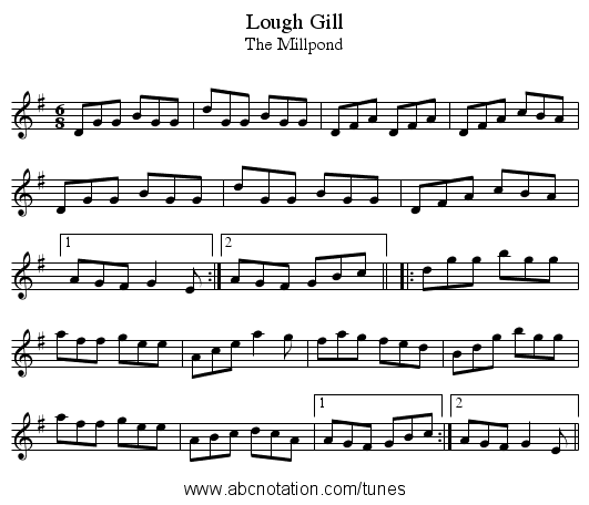 Lough Gill - staff notation