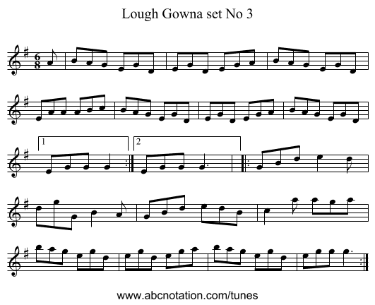 Lough Gowna set No 3 - staff notation