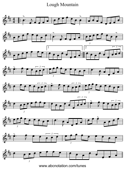 Lough Mountain - staff notation
