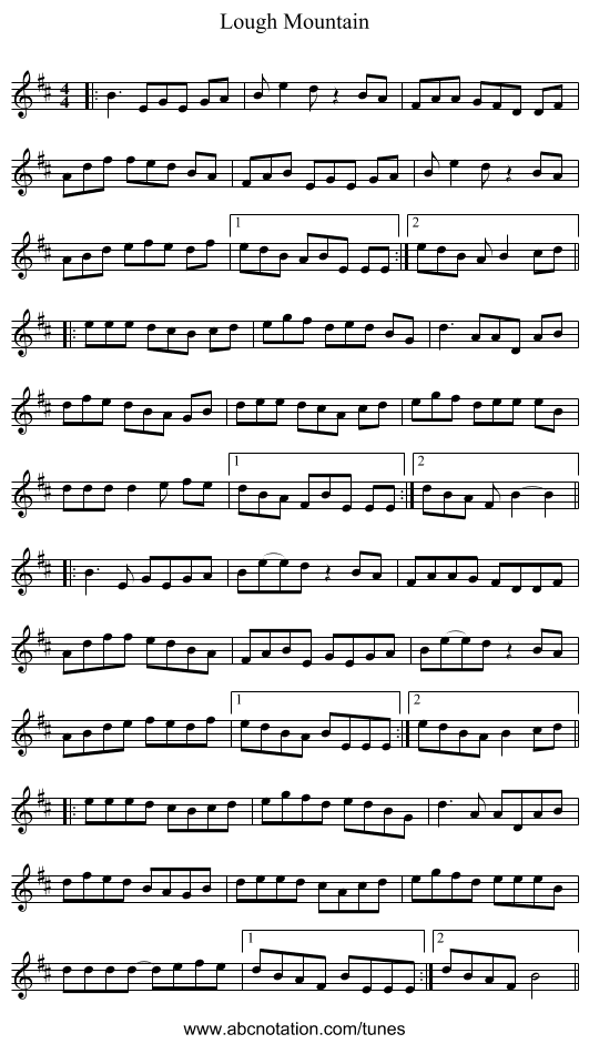 Lough Mountain - staff notation