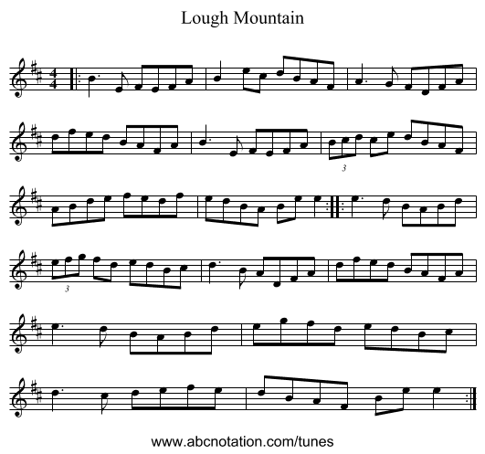 Lough Mountain - staff notation
