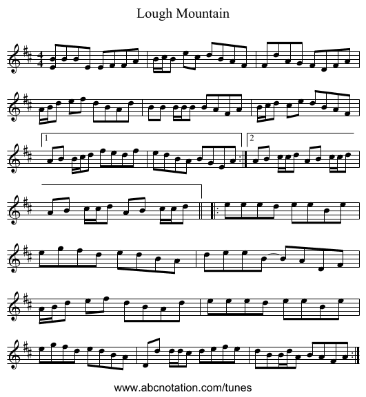 Lough Mountain - staff notation