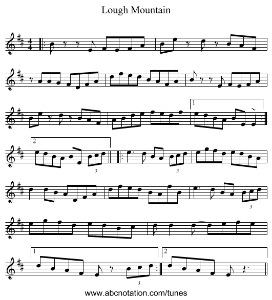 Lough Mountain - staff notation
