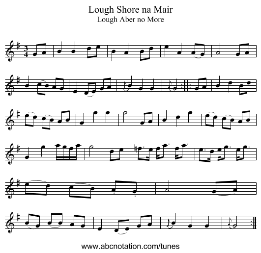 Lough Shore na Mair - staff notation