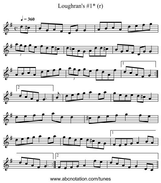 Loughran's #1* (r) - staff notation