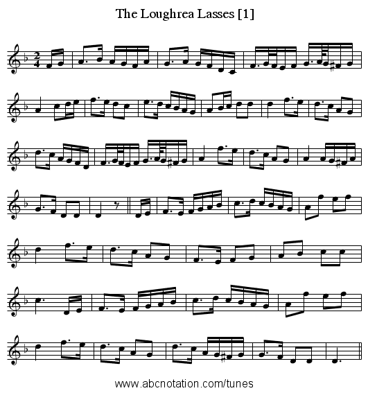 Loughrea Lasses [1], The - staff notation