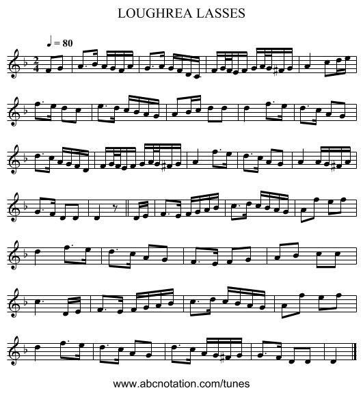 LOUGHREA LASSES - staff notation