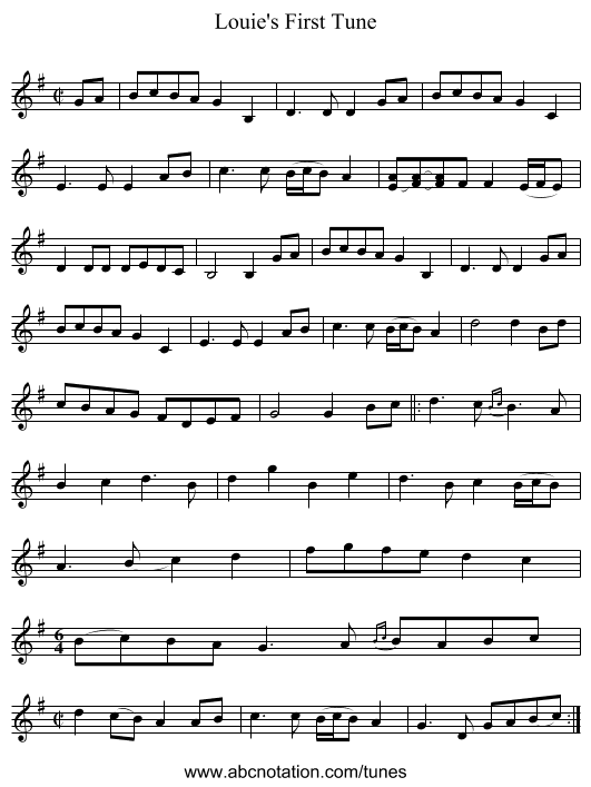 Louie's First Tune - staff notation